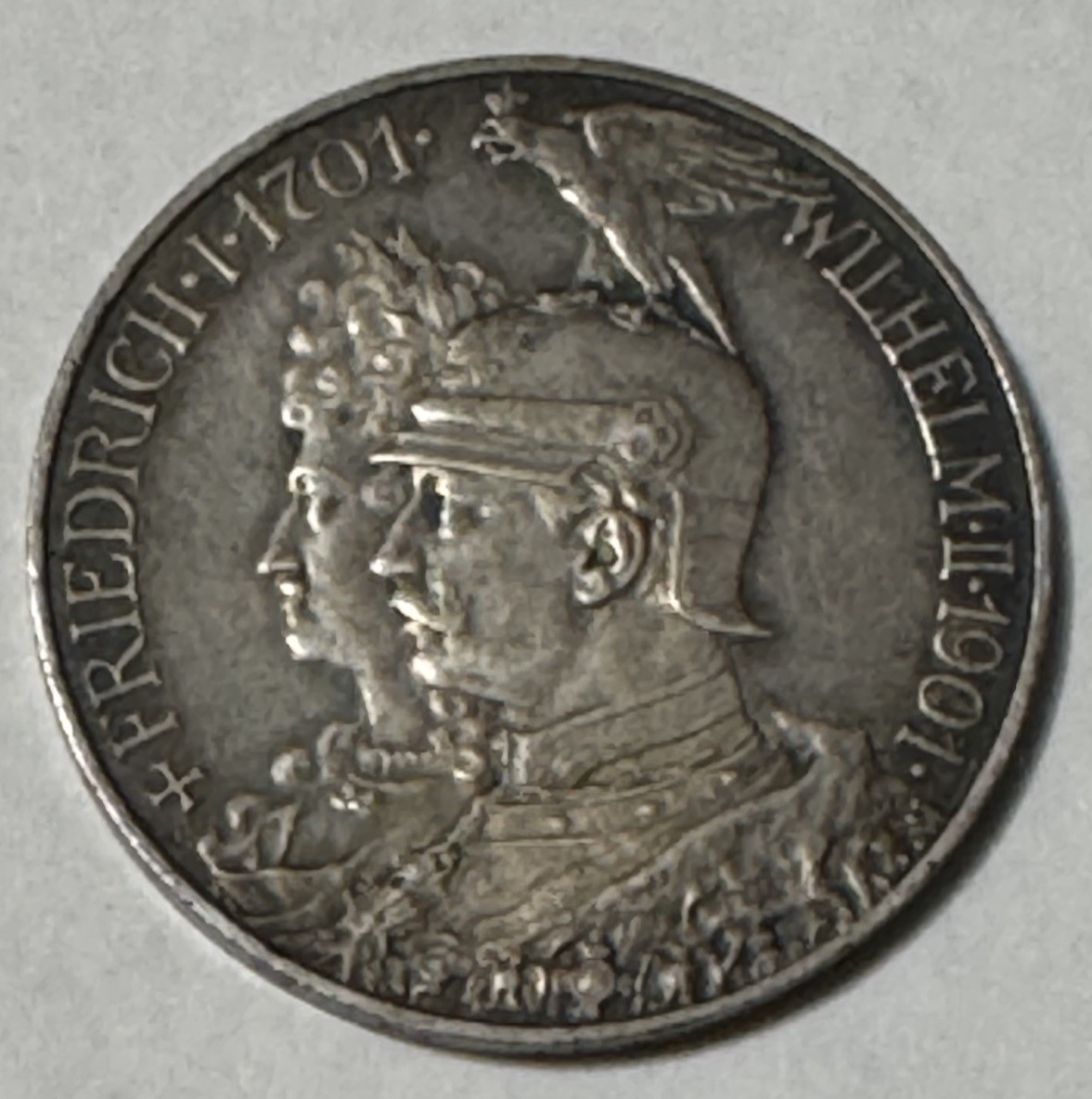 1901 A GERMANY GERMAN STATES PRUSSIA WILHELM II Silver 5 Mark Coin