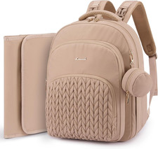 Stylish Diaper Bag Backpack with Changing Pad  Insulated Pockets - Khaki