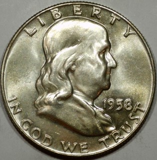 1958 D Uncirculated Toned Franklin Half Dollar 90% Silver Free Shipping!