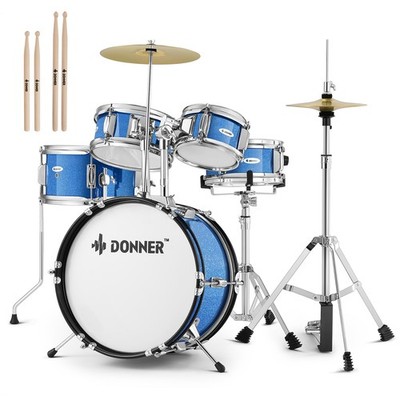 Donner EDS-220 5-Piece 14'' Junior Drum Kit Blue Beginner Full Accessory Set