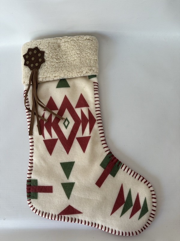 Southwestern Design Christmas Stocking Faux Leather Metal Design On Top Vintage￼