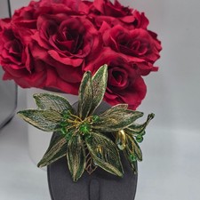 Wire Flower Hair Clip Green Gold Crystal Elegant Hair Accessory Women