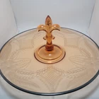 Vintage Fostoria Etched Amber Glass Pioneer Fleur De Lis Sandwich Tidbit Tray