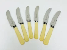Sheffield - 6 x 20cm faux bone / zylonite handled knives. Made in England 