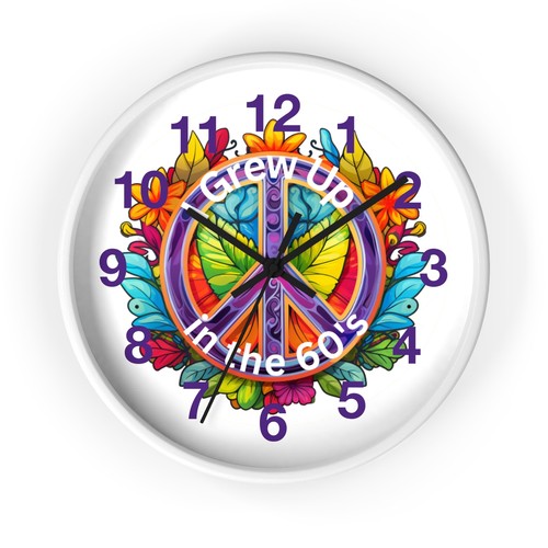 Hippie Peace Wall Clock, 60s Design, Bright Colors, Retro Home Decor, Groovy - Picture 2 of 7