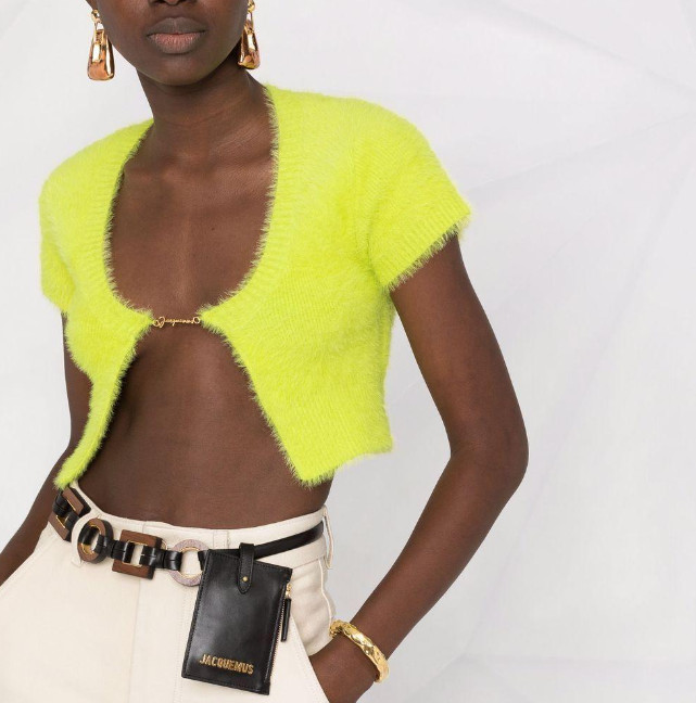 JACQUEMUS La Maille Neve cropped brushed knitted cardigan green