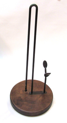 Vintage Discontinued HoroM Black Iron Wood Base Paper Towel Holder Vertical Rack