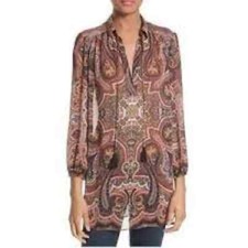 alice + olivia sterling half - placket multi printed vneck boho tunic blouse