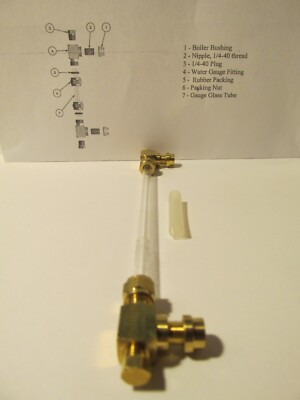 Live Steam 1/4 -40 TPI M.E. BOILER WATER GAUGE SET w/Spare 6'' Glass - NEW PARTS