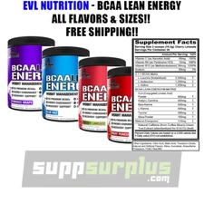 EVL BCAA Lean Energy 30srv Fat Burner BCAAs PreWorkout Recovery Drink - Blue Raz