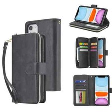 Zip Wallet Case Leather Flip Phone Cover For iPhone 16 8 15 Pro Max 11 XS XR SE