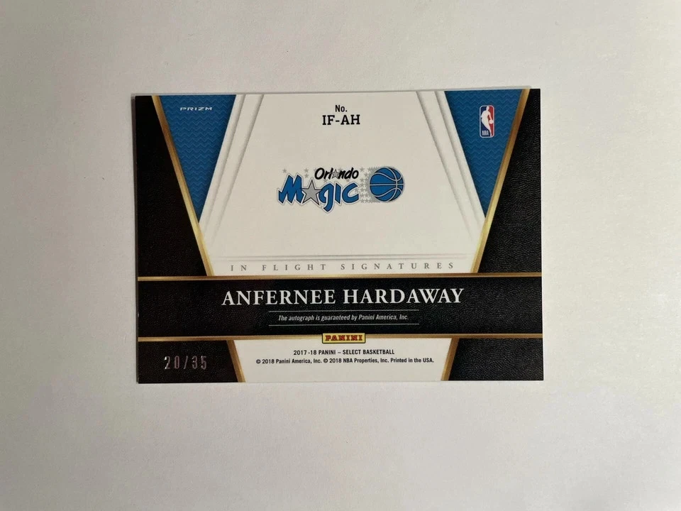 2017-18 PANINI SELECT ANFERNEE HARDAWAY IN FLIGHT NEON GREEN PRIZMS AUTO #20/35 - Image 2 of 2