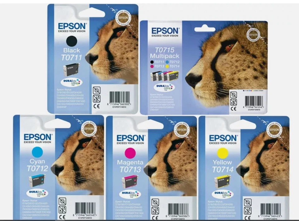 D'origine Epson Encre Guépard T0711 T0712 T0713 T0714 T0715 stylus D 120 - Photo 1/1