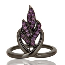 Black Rhodium 925 Silver Amethyst Gemstone Leaf Designer Rings Jewelry
