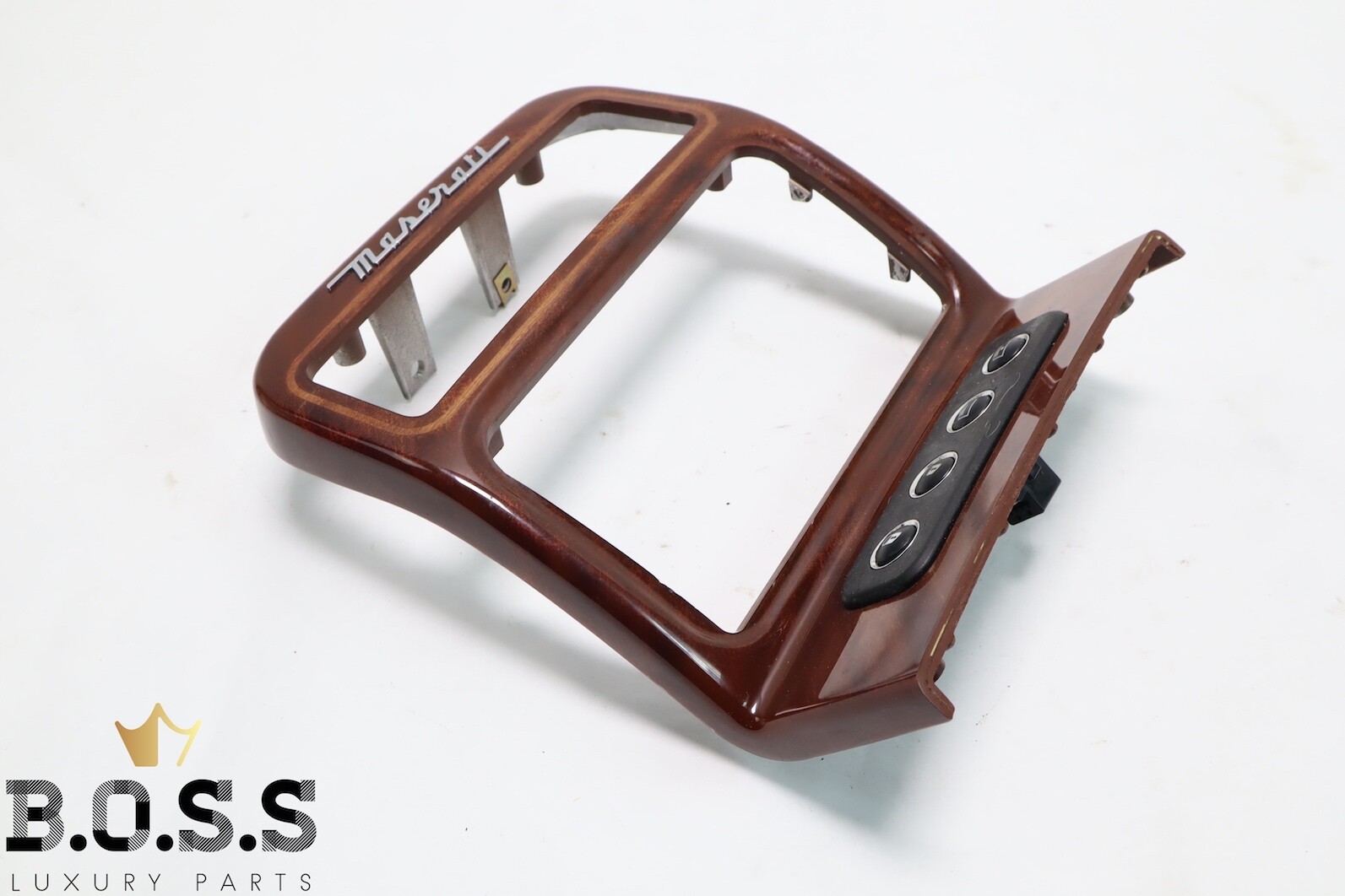 03-08 MASERATI QUATTROPORTE M139 REAR CENTER CONSOLE WOOD TRIM BEZEL w/ BUTTONS