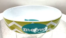 PetRageous 6.5"Lx4'5"Wx2"D Oval Green "Meow Cat Food Water Pet Bowl