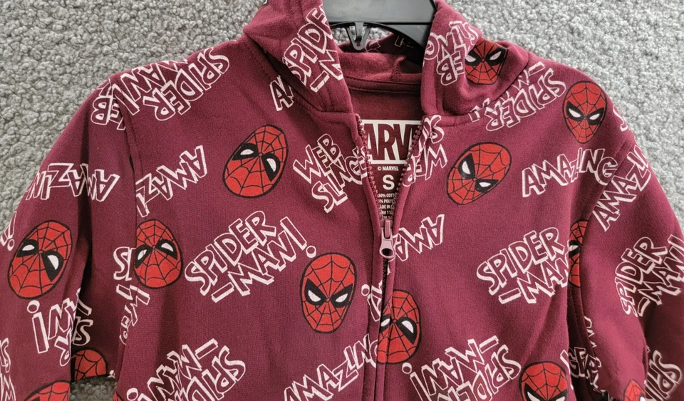 Marvel Spiderman Graphic Fleece Hooded Sweater Big Boys S Maroon Zip Up Closure - Image 3 of 4