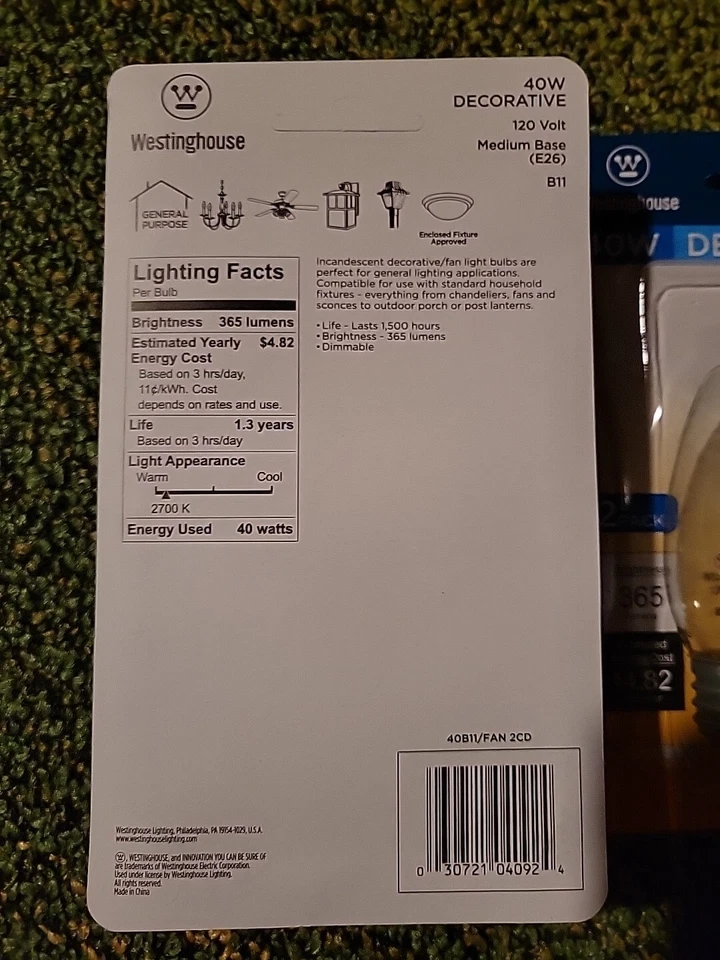 2 Packs Westinghouse 40w Decorative Blunt Tip Clear Medium Base B11 - Image 2 of 2