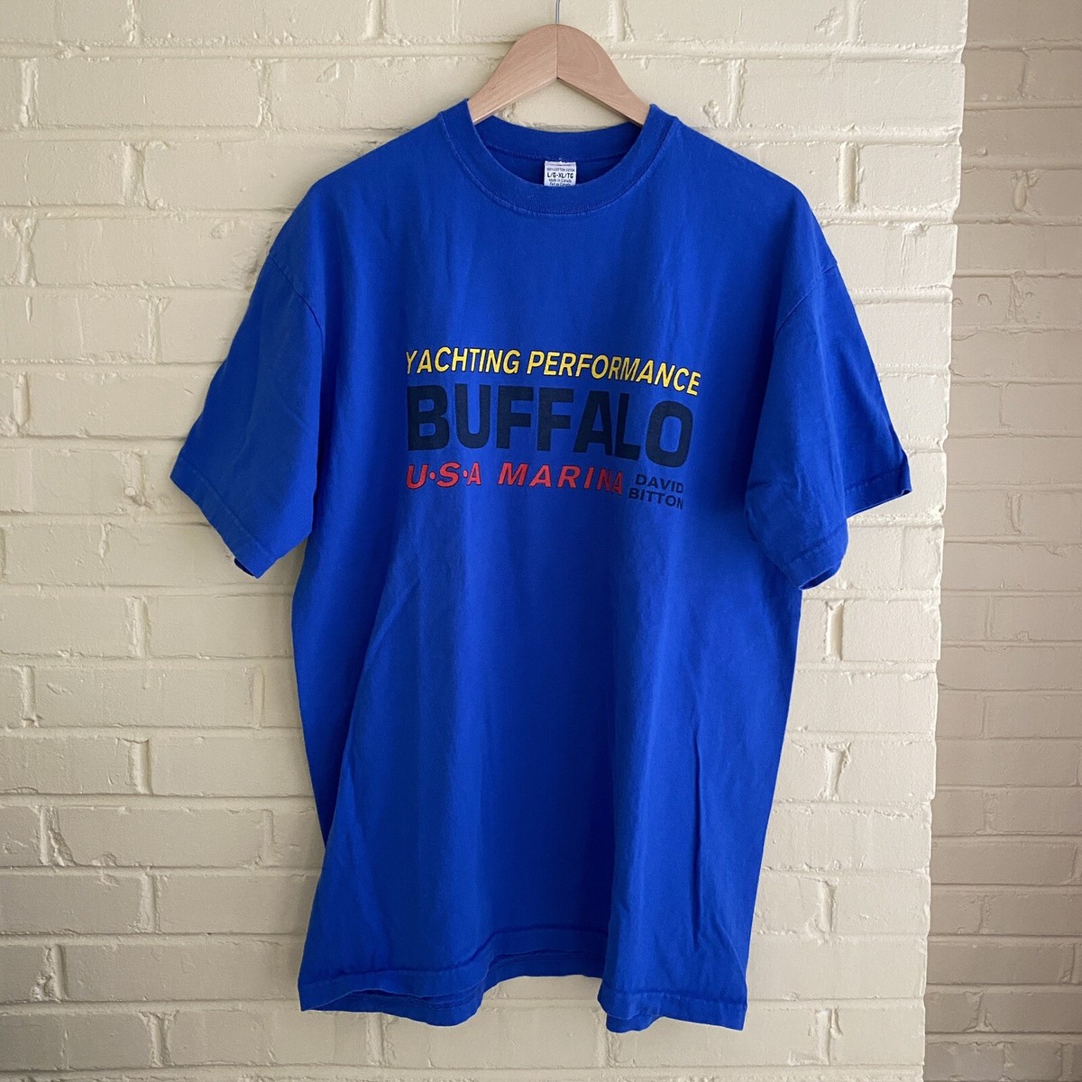 Buffalo Blue Short Sleeve T Shirt Yachting Performance USA Marina