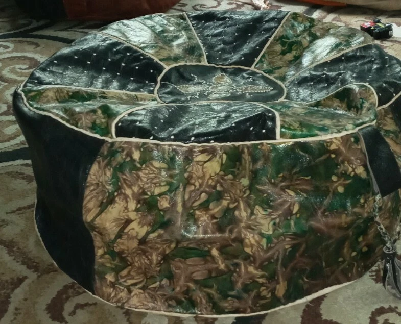 New Handmade POUF Genuine Leather Pouffe Ottoman Footstool round floor pillow  - Image 3 of 4