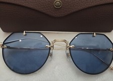 Matsuda M3121 Geometric Sunglasse Black Brushed Gold Cobalt Blue Lenses New