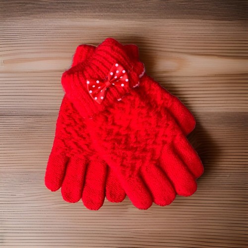 Toddlers Girls Red Knitted Gloves with Bows New without Tags - Picture 4 of 4