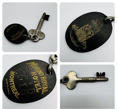 RARE ORIGINAL Vintage MOUNT ROYAL HOTEL MONTREAL Room Fob And Skeleton Room Key