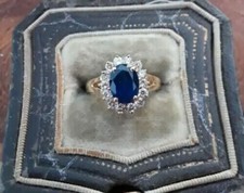 3Ct Oval Cut Lab Created Blue Sapphire Halo Wedding Ring 14K Yellow Gold Plated