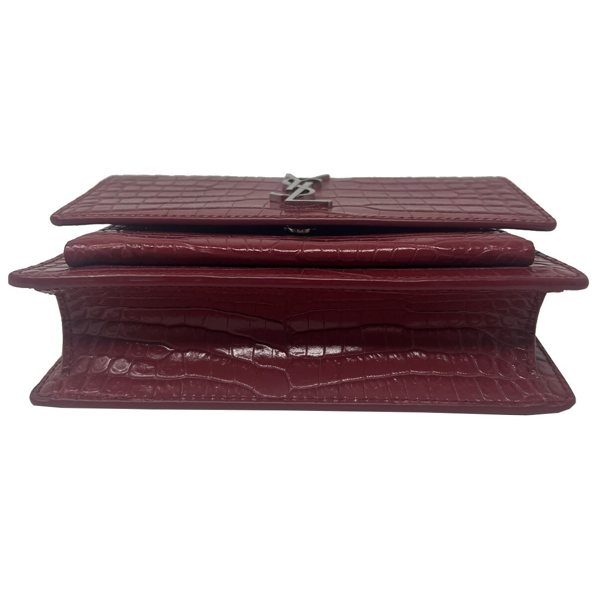 SAINT LAURENT Portafoglio YSL Sunset Chain in pelle di coccodrillo goffrata con tracolla catena