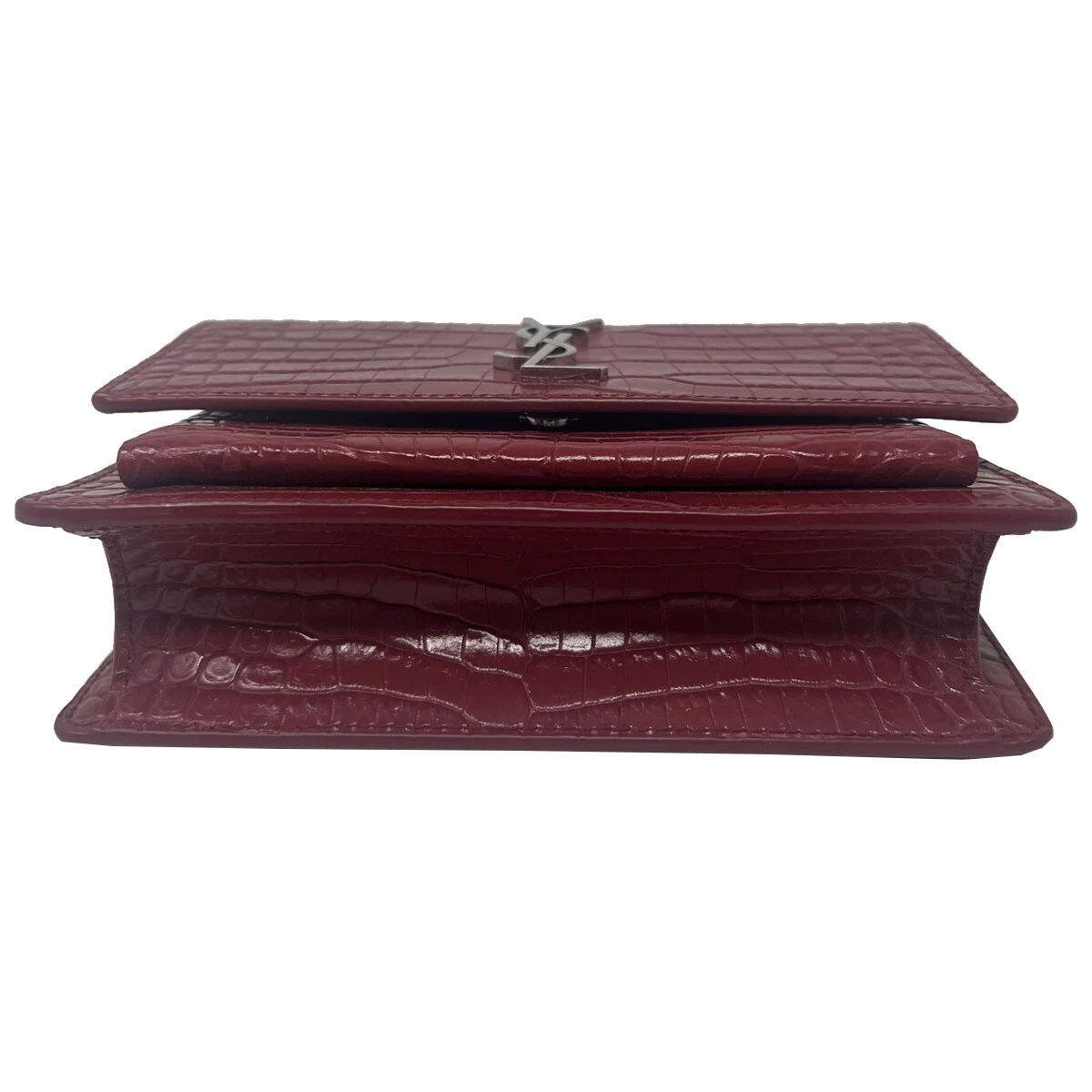 SAINT LAURENT (YSL) Portafoglio YSL Sunset Chain in pelle di coccodrillo goffrata con tracolla catena