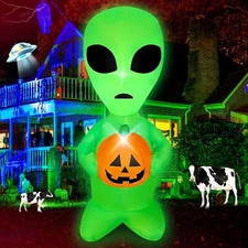 4 FT Halloween Inflatable Alien with Pumpkin Decorations LED Lighted Hallowee...