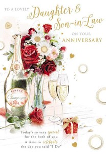 Daughter And Son In Law Wedding Anniversary Card Fizz Bubbles Happy Noel Tatt Ebay