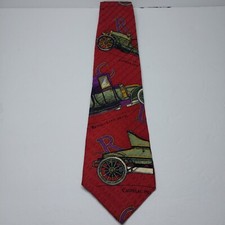 Henry Grethel Tie Antique Cars Red 100% Silk Made In USA Vintage