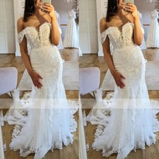 Elegant Mermaid Wedding Dresses Off Shoulder Lace Appliques Bridal Gowns Train