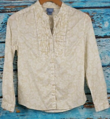 Classic Elements Women's Long Sleeve Floral Print Button Up Blouse Size Medium 