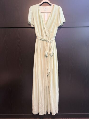 Baltic Born Maxi Dress Large V-Neck Tie Waist Sage Green Party Wedding Chiffon