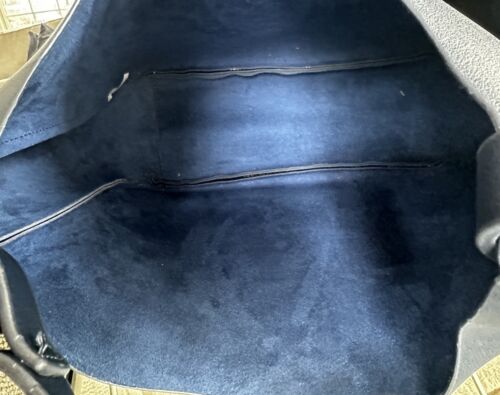 Neiman Marcus Vegan Leather Navy Blue Shoulder Tote Bag - Picture 4 of 5