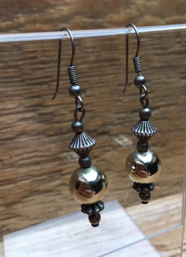 Chunky Silver Metallic Drop Design Earrings/Bobble/Round/Modern/Boho/Ethnic - Picture 3 of 4