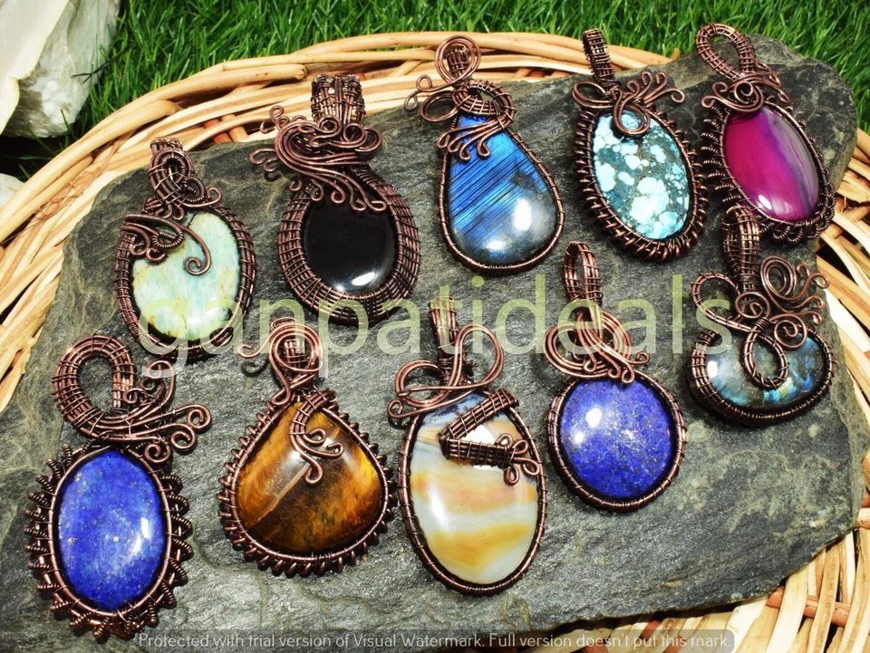 Lotes por atacado de pingentes de fio de cobre olho de tigre e mix de pedras preciosas - Imagem 4 de 4