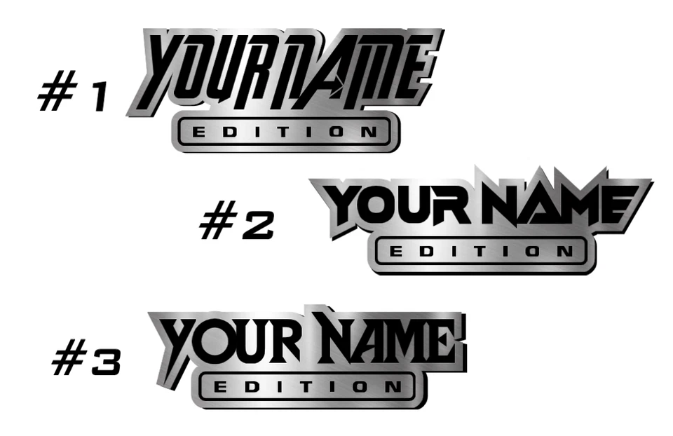 Insignia Coche TEXTO PERSONALIZADO "EDICIÓN" Emblema, Emblema Coche PLATA CEPILLADA Texto Nombre Logo Foto 3 de 4