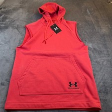 Under Armour Red Heavyweight Terry Sleeveless Hoodie Vest Mens Small NEW