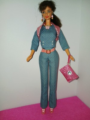 7 Pc Top Pants Shrug Belt Shoes Handbag Jewelry Fits Standard Barbie OOAK