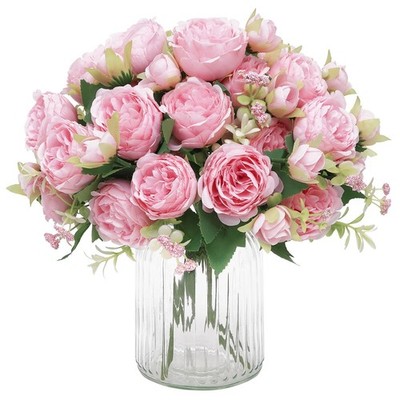 MARTINE MALL 2 Packs Peonies Artificial Flowers, Light Pink 2PCS, 