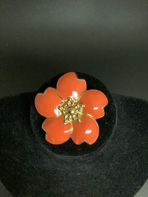 Vintage Monet Orange Flower Enamel Gold Tone Brooch Pin 1.75  READ