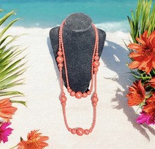 Chic Red Beaded Statement Necklace Layered Chunky Graduated Beads Single Strand