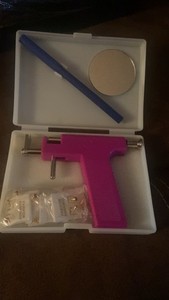 Pink Ear Piercing Gun Kit w/ Stud Earrings & Carry Case, Plastic/Metal