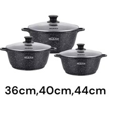 3 Pieces Black large sizes marble coating ceramic cooking pot set with induction