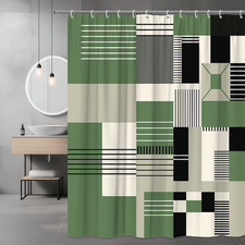 Modern Green and Black Shower Curtain - Abstract Geometric Design