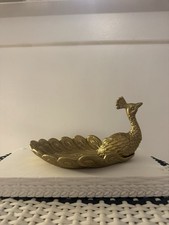 Gold Cast Iron Peacock Trinket Dish Hollywood Regency Decorative Bird Tray Bowl