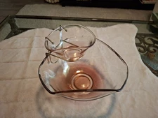 Vintage Indiana Glass MCM 3-Pc Glass Chip & Dip Set Rose Gold 